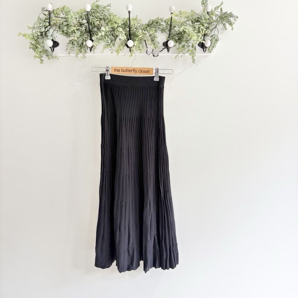 Zara Black Pleated midi maxi Skirt S YY 5026 business staple minimalist capsule